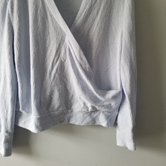 J Crew Faux Wrap Blue Top Textured Crepe Cotton - Picture 6 of 10